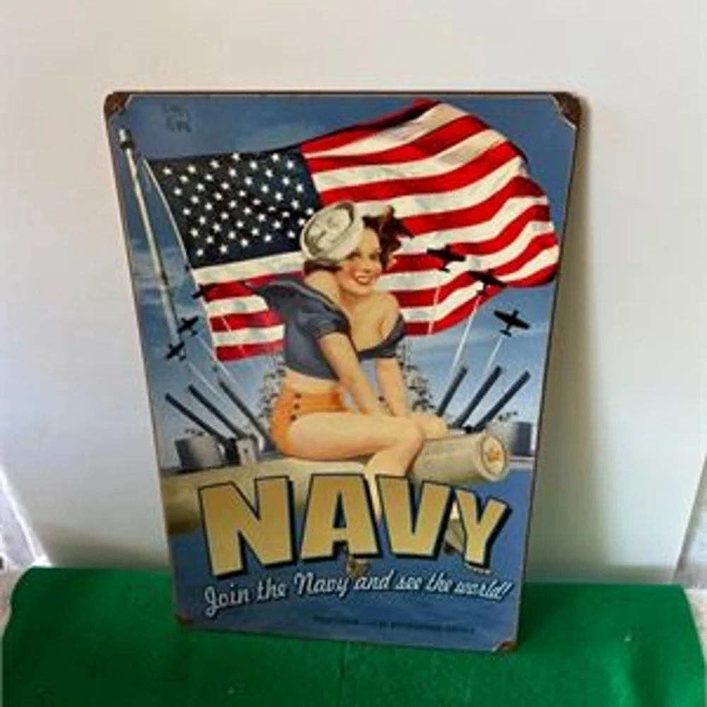 Vintage Style US Navy Recruiting Metal Sign Pin-Up Sailor Girl Tin Wall Art 8x12